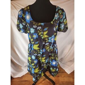 Princess Highway Size 14 Brown Floral Carmen Mini Dress Linen Blend